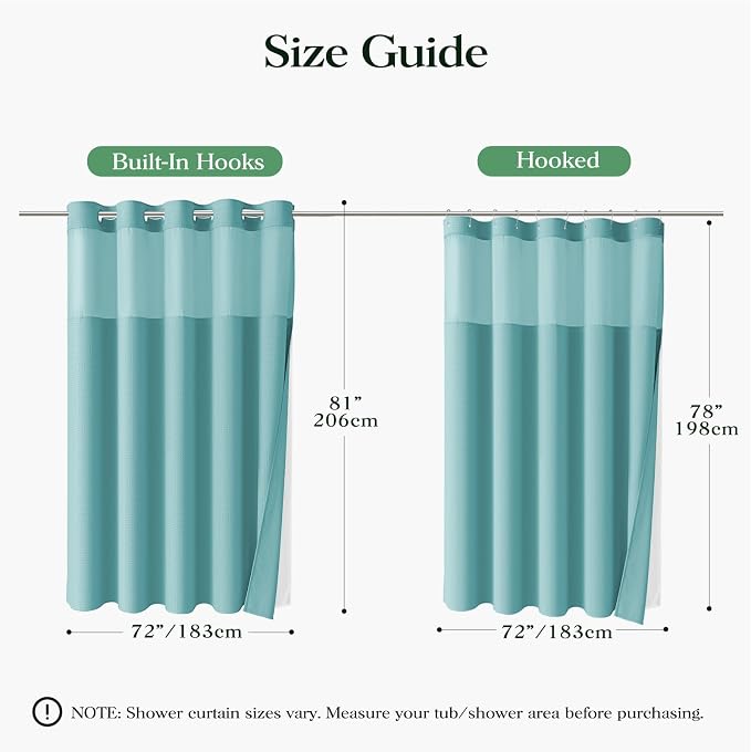 Teal Hook Free Waffle Shower Curtain & Snap-in Fabric Liner,72x81 | Less Time to install, 3 in 1 Fabric Shower Curtain and Liner Set with Magnets, Long, Shower Curtains for Bathroom