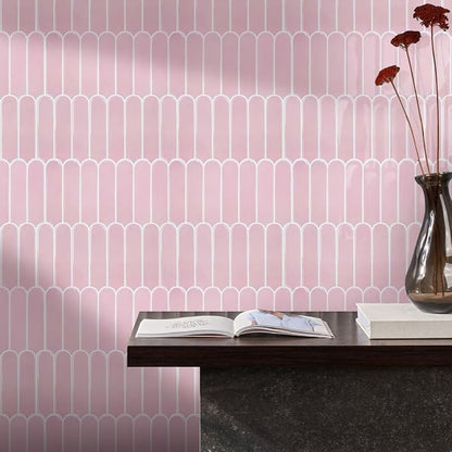 Commomy Thicker Pink Peel and Stick Tile Backsplash - 10 pcs of 12" x 12" - 3D Adhesive Peel and Stick Backsplash for Kitchen, Bathroom, Removable, Waterproof, Vinyl Wall Tile