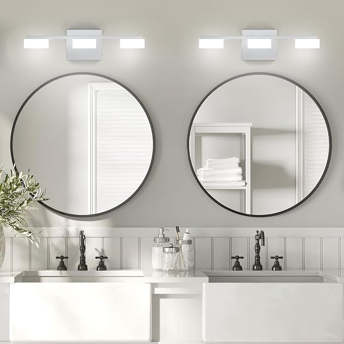 LED Modern Bathroom Light Fixtures Over Mirror, 3-Light Dimmable Vanity Lights, Chrome Acrylic Bathroom Vanity Light, 2700K-6500K Adjustable, ETL Certificated