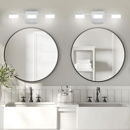 LED Modern Bathroom Light Fixtures Over Mirror, 3-Light Dimmable Vanity Lights, Chrome Acrylic Bathroom Vanity Light, 2700K-6500K Adjustable, ETL Certificated