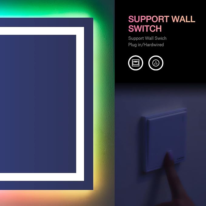 LOAAO 40"X32" RGB LED Bathroom Mirror with Lights, UL Listed | Anti-Fog, Dimmable, RGB Backlit + Front Lighted, Memory Function, Tempered Glass