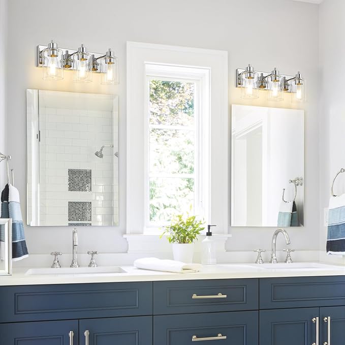 Chrome Bathroom Light Fixtures, Bathroom Vanity Light Fixtures, Chrome Vanity Lamp with Clear Glass (Chrome & Clear Glass)