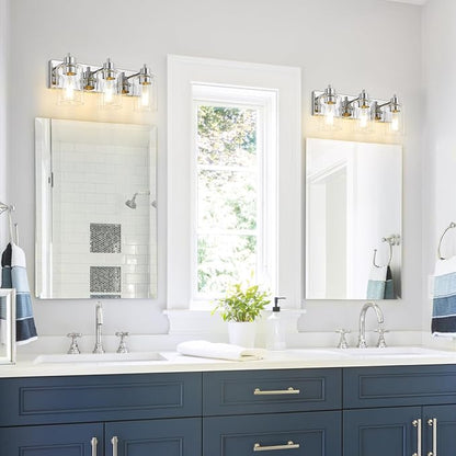 Chrome Bathroom Light Fixtures, Bathroom Vanity Light Fixtures, Chrome Vanity Lamp with Clear Glass (Chrome & Clear Glass)