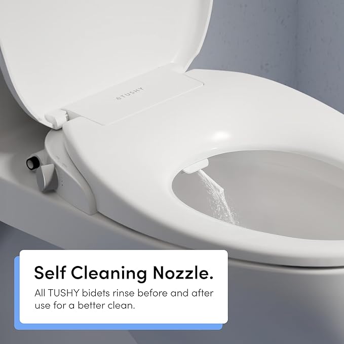TUSHY Oasis Non-Electric Warm Water Bidet Seat (Elongated) | Self-Cleaning Dual Nozzles, Adjustable Temp & Pressure | 10-Min DIY Install, Soft-Close Lid, Sleek Design, Spa-Like Comfort, Bamboo Knob