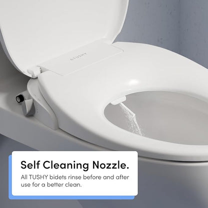 TUSHY Oasis Non-Electric Warm Water Bidet Seat (Elongated) | Self-Cleaning Dual Nozzles, Adjustable Temp & Pressure | 10-Min DIY Install, Soft-Close Lid, Sleek Design, Spa-Like Comfort, Platinum Knob