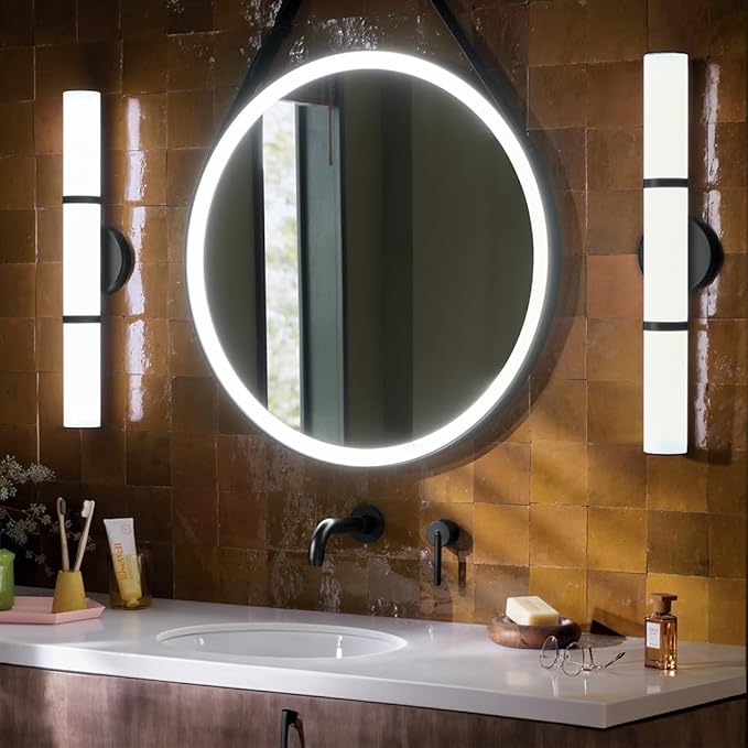 Kichler Rosh 24.25" LED Medium Bath Bar with White Glass in Black, Modern Minimalist, for Vanity, Fireplace, Buffet, Hallway, Vanity Mirror, (24.25" W x 5" H), 55188BKLED