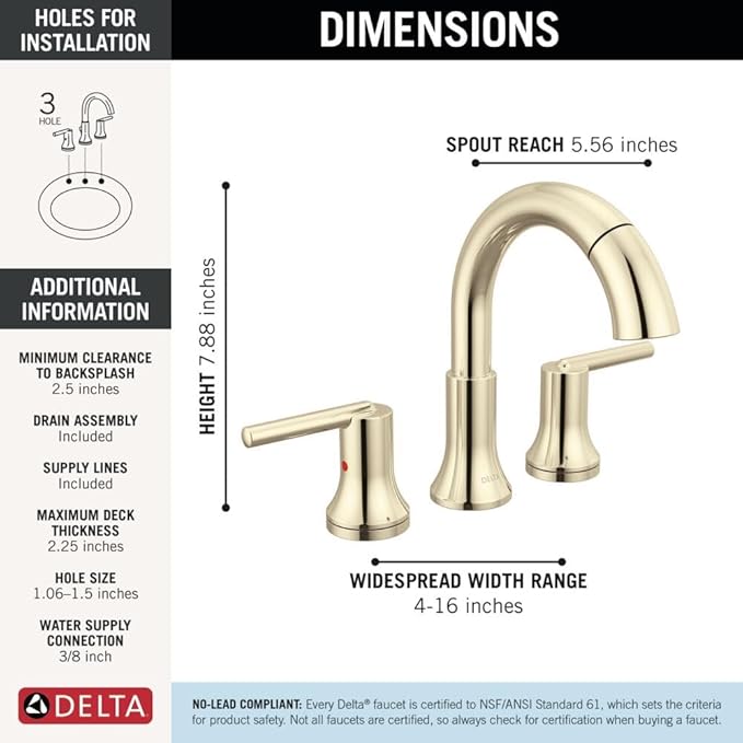 Delta Trinsic Polished Nickel Bathroom Faucet with Sprayer, 8 Inch 3 Hole Widespread Bathroom Sink Faucet with Pull Out Sprayer, Metal Push-Pop Drain, Polished Nickel 3559-PNPD-DST
