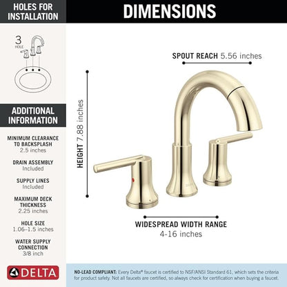 Delta Trinsic Polished Nickel Bathroom Faucet with Sprayer, 8 Inch 3 Hole Widespread Bathroom Sink Faucet with Pull Out Sprayer, Metal Push-Pop Drain, Polished Nickel 3559-PNPD-DST