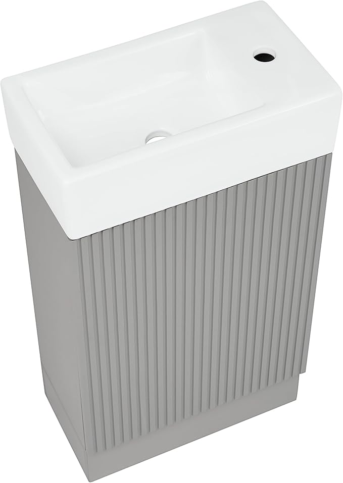 Merax Bathroom Vanity with Sink 18.6 Inch, Cabinet with Storage Shelf & Toilet Paper Holder, Left or Right Available,