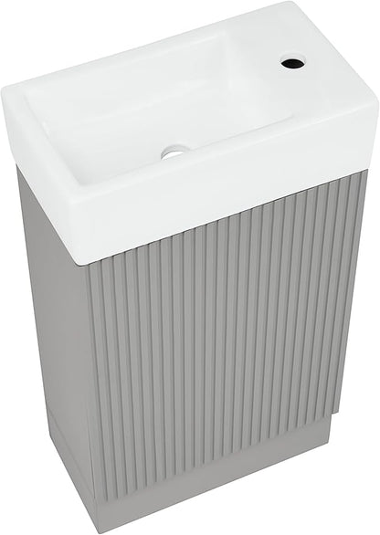Merax Bathroom Vanity with Sink 18.6 Inch, Cabinet with Storage Shelf & Toilet Paper Holder, Left or Right Available,