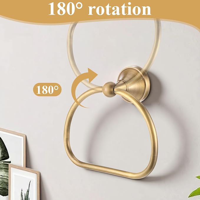 2 Pieces Antique Hand Towel Holder and Toilet Paper Holder Set, Brass Towel Ring, Tissue Roll Hanger, Retro Brass Hand Towels Ring, Wall Mount Bathroom Hardware