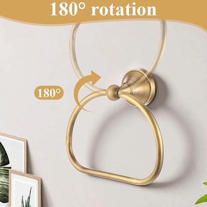 2 Pieces Antique Hand Towel Holder and Toilet Paper Holder Set, Brass Towel Ring, Tissue Roll Hanger, Retro Brass Hand Towels Ring, Wall Mount Bathroom Hardware