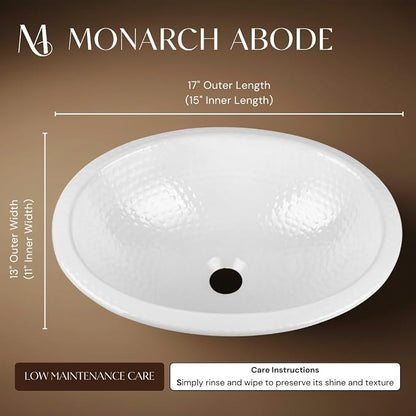 Monarch Abode Bathroom Sink – 17-Inch Oval Drop In Bathroom Sink, Top Mount Hand Hammered Classic White Vanity Sinks for Countertop, Powder Room, Guest Bath or Restroom, Drop in Sinks for Bathrooms