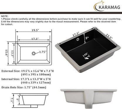 Undermount Bathroom Sink 19.5x15.6 Inch Rectangular Undermount Sink Ceramic Under Counter Vitreous China Sinks with Overflow,Matte Black