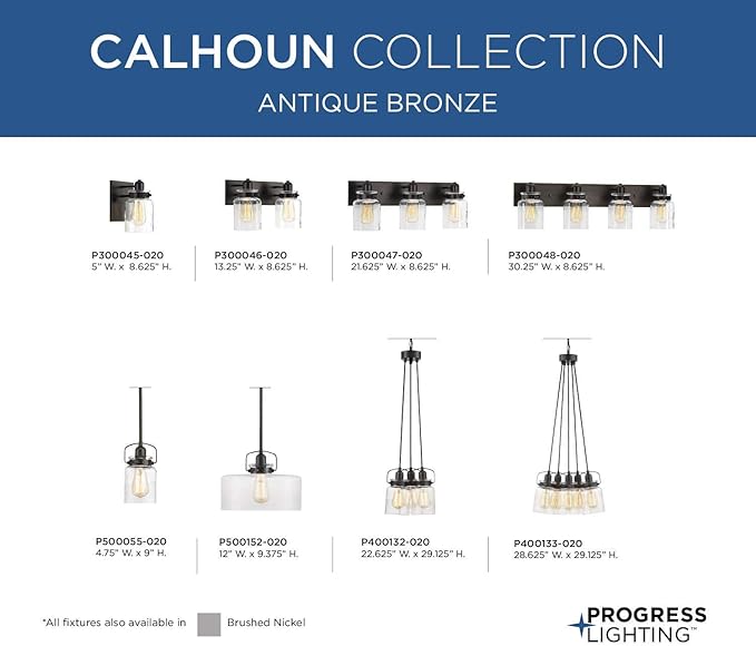 Progress Lighting P300045-020 Calhoun Collection Clear Glass Farmhouse Bath Vanity Light, 1 Light, Antique Bronze