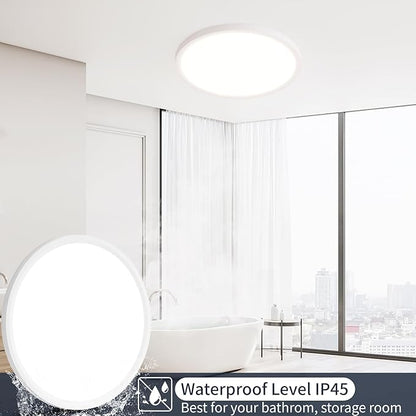 24 Inch Flush Mount Ceiling Light, Large 48W Dimmable LED Fixture 4800LM, 3000K/4500K/6000K Adjustable, Round Ceiling Lamp for Bedroom, Kitchen, Living Room, Dining Room, Bathroom, White