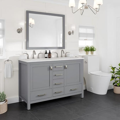 Eviva Aberdeen 48 Inch Bath Vanity with Sink- Gray Bathroom Vanity with Carrara Quartz Top