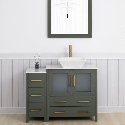 Vanity Art 42 Inch Vessel Single Sink Bathroom Vanity Cabinet with 1 Mirror, Engineered Marble Top Bathroom Cabinet Compact Set with 5 Dovetail Drawers and Soft Closing Doors, VA3130-42VG