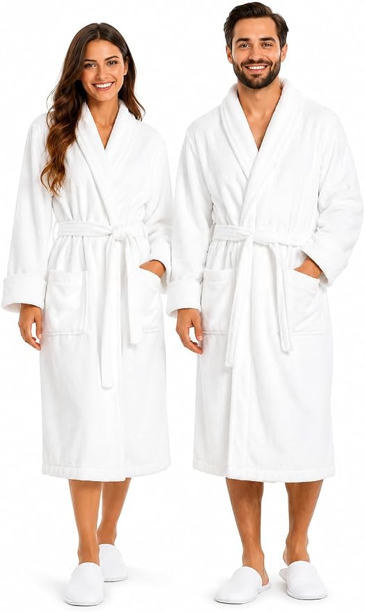 BIOLINEN 100% Cotton Terry Shawl Collar Bathrobe with Slippers