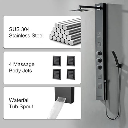 Homevacious Shower Panel Tower System,Stainless Steel Bathroom Stand Up Shower Kit,Wall-Mount Shower Panels with Rainfall Shower Head,4 Massage Body Jets,Tub Spout and Handheld Shower,Brushed Nickel