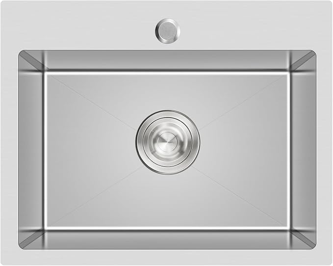20x16 inch Drop in Kitchen Sink 304 Stainless Steel Brushed | 9" Deep Single Bowl Compact Basin with 1 Faucet Hole, 20"x16" Topmount Sink for Small Kitchen, Bar,and Prep Area