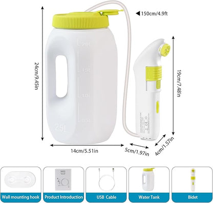 Portable Bidet for Travel – Electric High Pressure Rechargeable Bidet for Women & Men, 2.5L Bottle, 1600mAh Battery, 1300ML/min Strong Flow, Waterproof Personal Hygiene Sprayer for Travel & Home