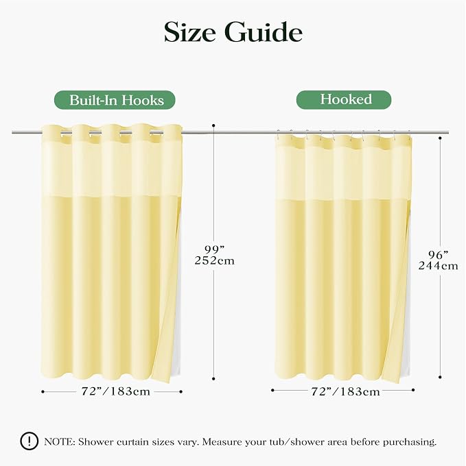 Yellow Hook Free Waffle Shower Curtain & Snap Fabric Liner,72x99 | Less Time to install, 3 in 1 Fabric Shower Curtain and Liner Set with Magnets, Extra Long, Shower Curtains for Bathroom