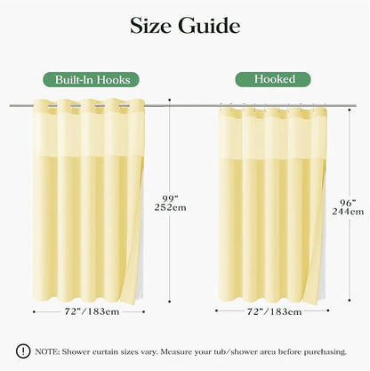 Yellow Hook Free Waffle Shower Curtain & Snap Fabric Liner,72x99 | Less Time to install, 3 in 1 Fabric Shower Curtain and Liner Set with Magnets, Extra Long, Shower Curtains for Bathroom