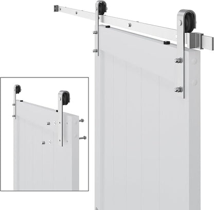 42" x 96" Sliding Barn Door with 7ft Brushed Nickel Hardware Kit & Handle | Pre-Drilled Holes Easy Assembly -White Solid Barn Door Slab Covered with Water-Proof PVC Surface, H-Frame