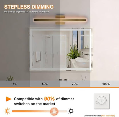 Modern Bathroom Vanity Light 24.0 Inch, 28W 5CCT Dimmable LED Vanity Light Bar, Brushed Brass LED Wall Sconces Bath Lighting Fixtures Over Mirror for Bathroom Cabinets Bedroom Living Room