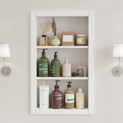 14'' * 24'' Recessed Medicine Cabinet Wall Niche Wood, 3-Tier Bathroom Niche Insert for Drywall, in Wall Shelf Medicine Cabinets Replacement, for Living Room, Bathroom Storage, White