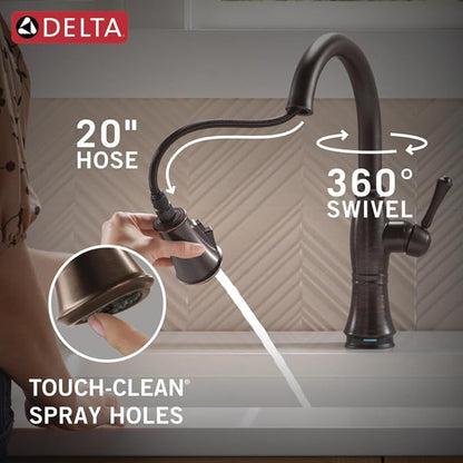 Delta Cassidy Touchless Kitchen Faucet with Touch Technology, Oil Rubbed Bronze Kitchen Sink Faucet with Pull Down Sprayer, Single Hole, Venetian Bronze 9197TL-RB-DST