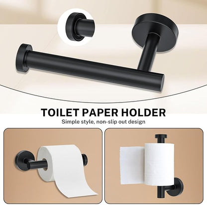 6 Pieces Towel Bar Set Matte Black Bathroom Hardware Set Includes 23.6 Inch Towel Bar,Stainless Steel Wall-Mounted Bathroom Accessory Set