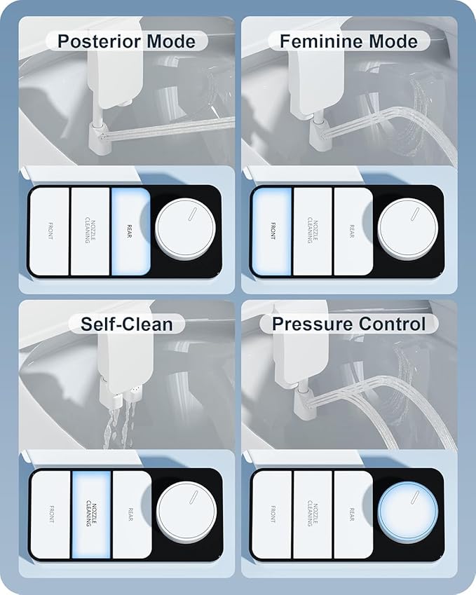 Ultra-Slim Bidet Attachment for Toilet Dual Nozzles Feminine & Rear Wash Bidet Toilet Seat Attachment Non Electric Self Cleaning Adjustable Water Pressure, Rear Wash (KB002)