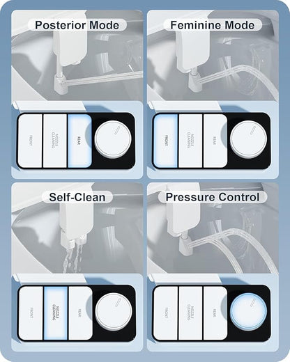 Ultra-Slim Bidet Attachment for Toilet Dual Nozzles Feminine & Rear Wash Bidet Toilet Seat Attachment Non Electric Self Cleaning Adjustable Water Pressure, Rear Wash (KB002)
