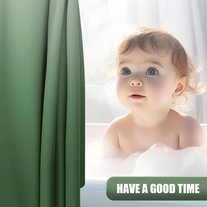 OLANLY Luxury Sage Green and White Ombre Shower Curtain Sets with 12 Hooks, Waterproof and Washable Decorative Shower Curtains for Bathroom, 72x72 Inches