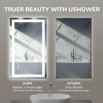 40x24 Inch LED Bathroom Mirror for Over Sink | Tempered Glass - Frameless Backlit Lighted Mirror for Bathroom Vanity with Anti-Fog, 3 Colors Dimmable, Memory Function
