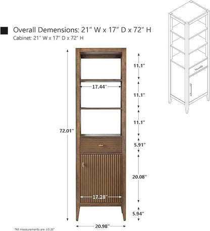 HOMEBEYOND Bathroom Vanity with Storage Cabinet & Shelves, Free-Standing Vanity with Soft-Closing Doors, Golden Brushed Handware, Walnut
