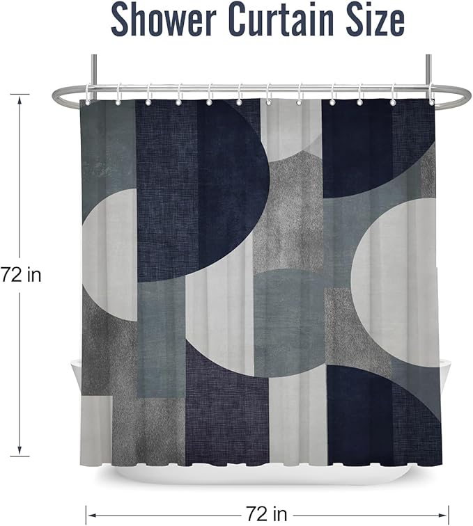 Navy Blue Shower Curtain Abstract Modern Geometry Circles Contemporary Style,Grey Fabric Shower Curtains Bathroom Accessories 72x72 Inches