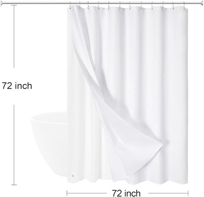 3 in 1 White Shower Curtain with PEVA Liner, 12 Hooks, 72x72 | Luxury Weighted Fabric Shower Curtain Set, 12 Stainless Steel Double-Sided Hooks, Water Repellent, Bathroom Decor