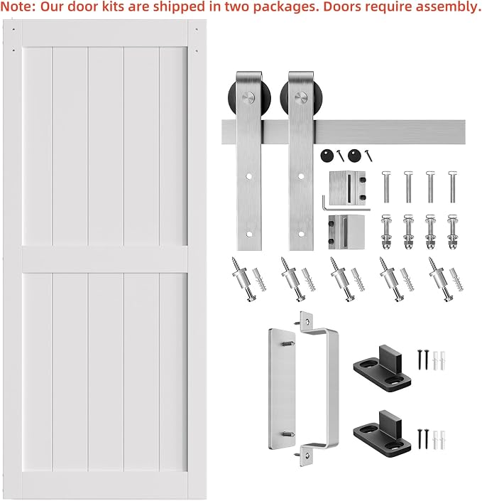 SMARTSTANDARD 36" x 84" White Sliding Barn Door with 6.6FT Silver Hardware | Pre-Drilled Ready to Assemble, Waterproof PVC Coating, H-Frame