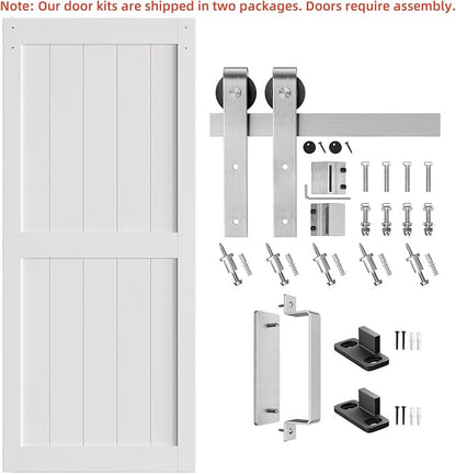 SMARTSTANDARD 36" x 84" White Sliding Barn Door with 6.6FT Silver Hardware | Pre-Drilled Ready to Assemble, Waterproof PVC Coating, H-Frame