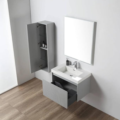 Blossom Positano Wall Mounted Bathroom Vanity with Acrylic Sink & Side Cabinet | All Wood Floating Vanity Cabinet | Soft-Close Drawer | Modern Minimalist Style (Light Grey, 30" w/Sink & SC)