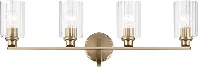 Kichler Gioe 32.25" 4-Light Vanity Light with Clear Fluted Glass in Champagne Bronze, Damp Rated, for Bathroom, Powder Room, Over a Mirror, (32.25" W x 10.5" H), 55227CPZFLU