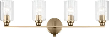 Kichler Gioe 32.25" 4-Light Vanity Light with Clear Fluted Glass in Champagne Bronze, Damp Rated, for Bathroom, Powder Room, Over a Mirror, (32.25" W x 10.5" H), 55227CPZFLU