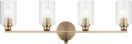 Kichler Gioe 32.25" 4-Light Vanity Light with Clear Fluted Glass in Champagne Bronze, Damp Rated, for Bathroom, Powder Room, Over a Mirror, (32.25" W x 10.5" H), 55227CPZFLU