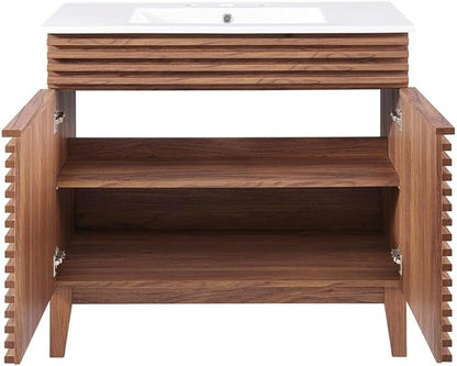 Modway Render 36" Bathroom Vanity in Walnut White