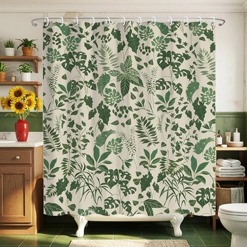 Vintage Boho Tropical Green Botanical Shower Curtain 72x72 Inches