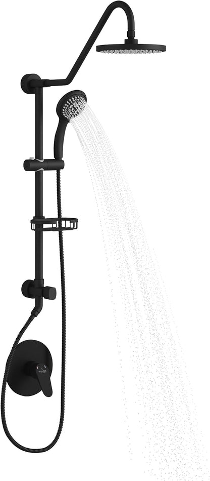 PULSE ShowerSpas Kauai III Matte Black Rain Shower Head with Handheld Spray - 2.5 GPM, 8" Showerhead, 5-Function HandShower, Adjustable Slide Bar - Shower Heads with Handheld Spray Combo