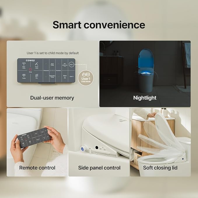 COWAY Bidetmega 200N *Elongated* Electronic Bidet Toilet Seat with Instantaneous Water Heating, Heated Seat and Dryer, Soft Close Lid, Stainless Nozzle, Night Light, Self Cleaning, Remote Control